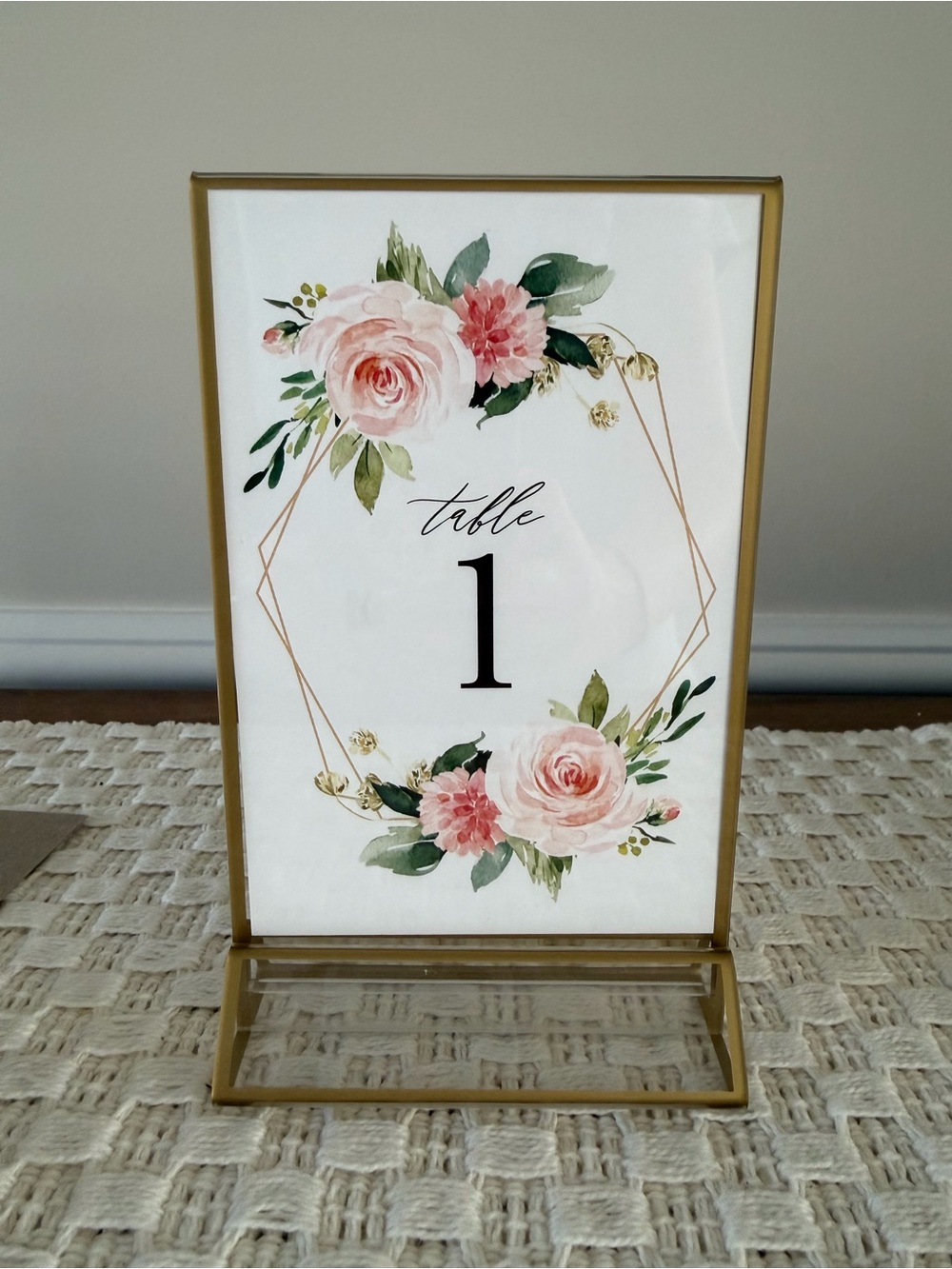 Set of 12 Gold Acrylic Table Number Holders with Floral Number Cards (1-40)
